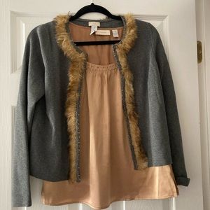 Chico’s Fur Trim Sweater and Sleeveless Tank Top